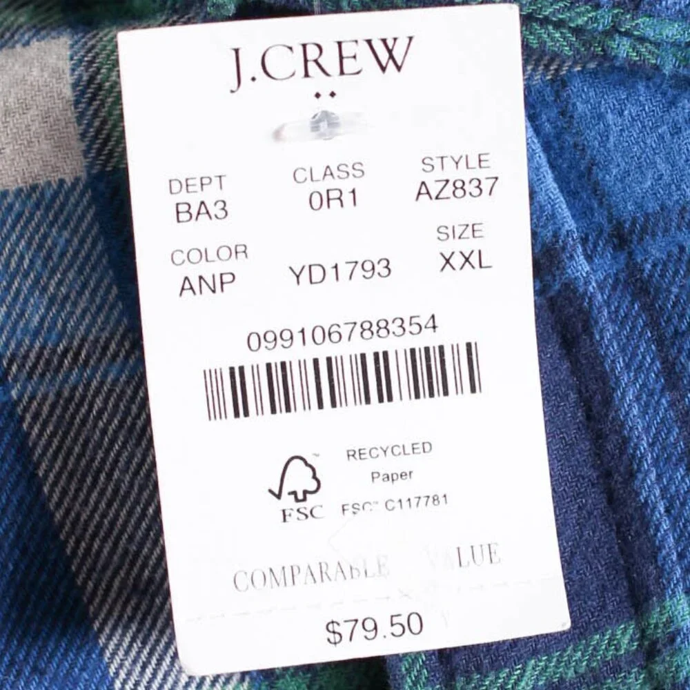 J. Crew Men's Midweight Flannel Shirt in Antique Navy Plaid - NWT - XXL